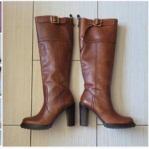 ISO - Tory Burch Knee High Boots w/ Stacked Heel and Buckle Detail